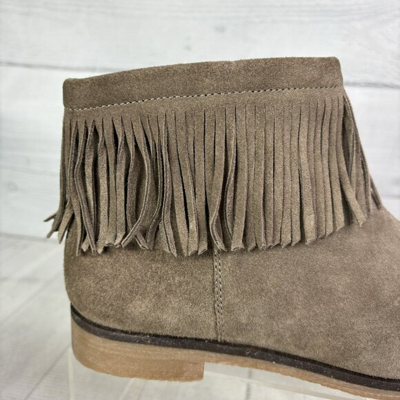 Lucky Brand GALLEY Taupe Leather Suede Low Heel Fringe Zip Ankle Boots Sz 8.5 M - Picture 15 of 16
